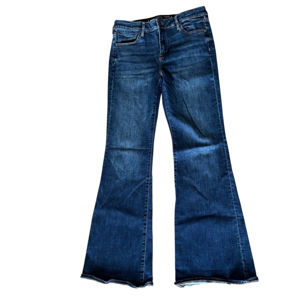 American Eagle AEO NLS Low Rise Flare Jean Size 10L 29.5X32 Dark Wash Stretch